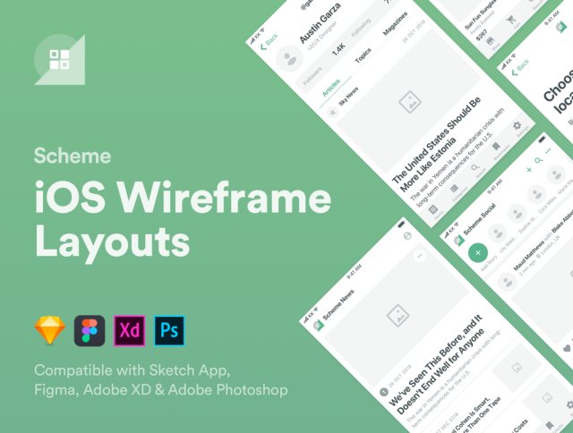 用于iOS原型设计的270多种布局的大量集合，Scheme iOS Wireframe Kit