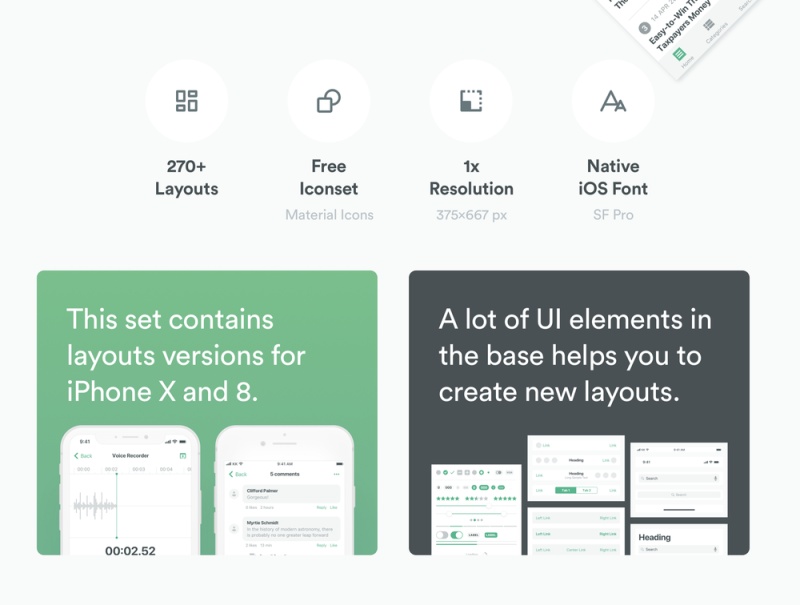 用于iOS原型设计的270多种布局的大量集合，Scheme iOS Wireframe Kit