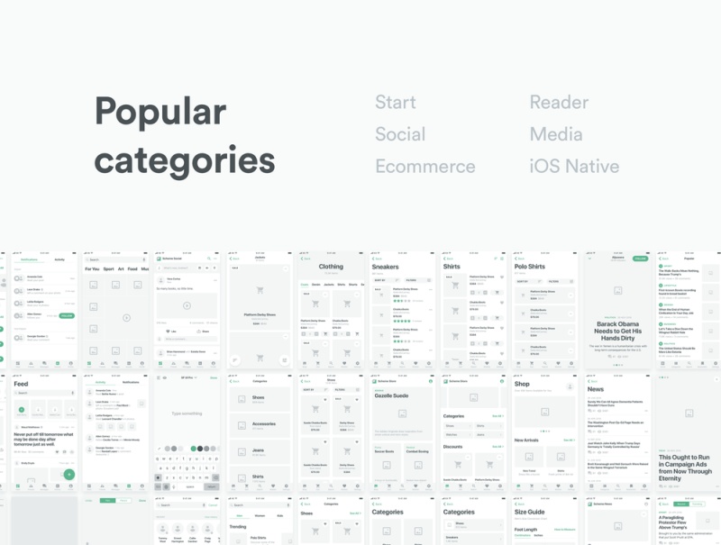 用于iOS原型设计的270多种布局的大量集合，Scheme iOS Wireframe Kit