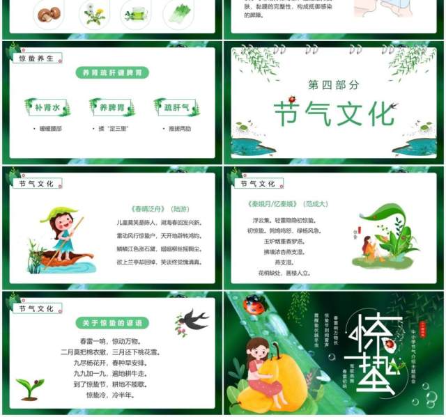 绿色卡通风中国二十四节气之惊蛰介绍PPT模板 绿色卡通风中国二十四节气之惊蛰介绍PPT模板