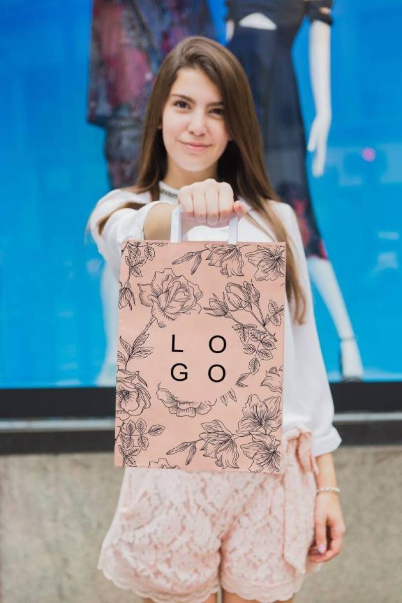 Woman with shopping bag mockup