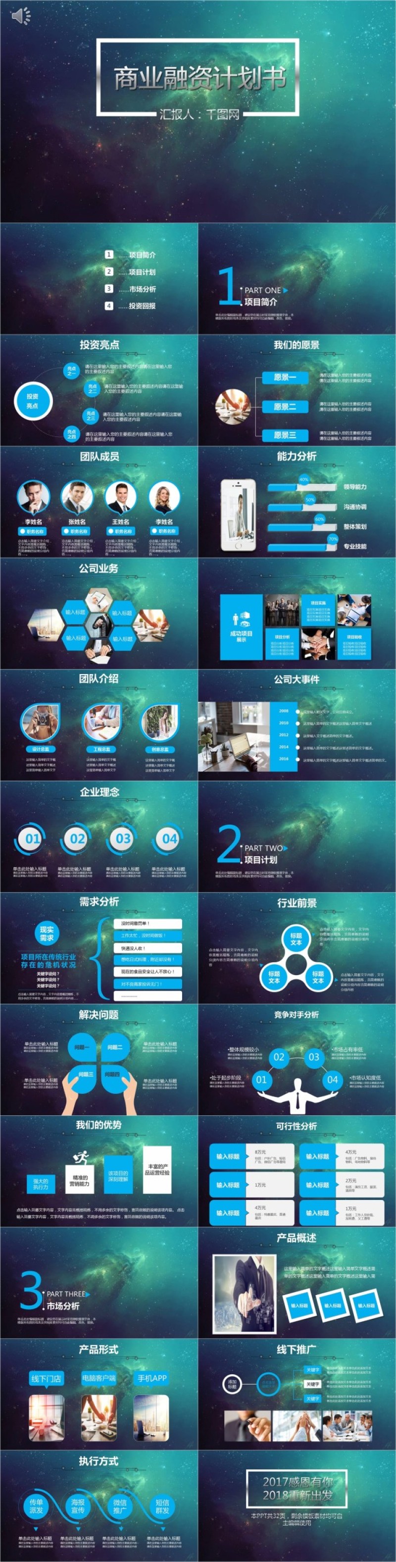 炫酷星空商业融资创业计划书策划PPT