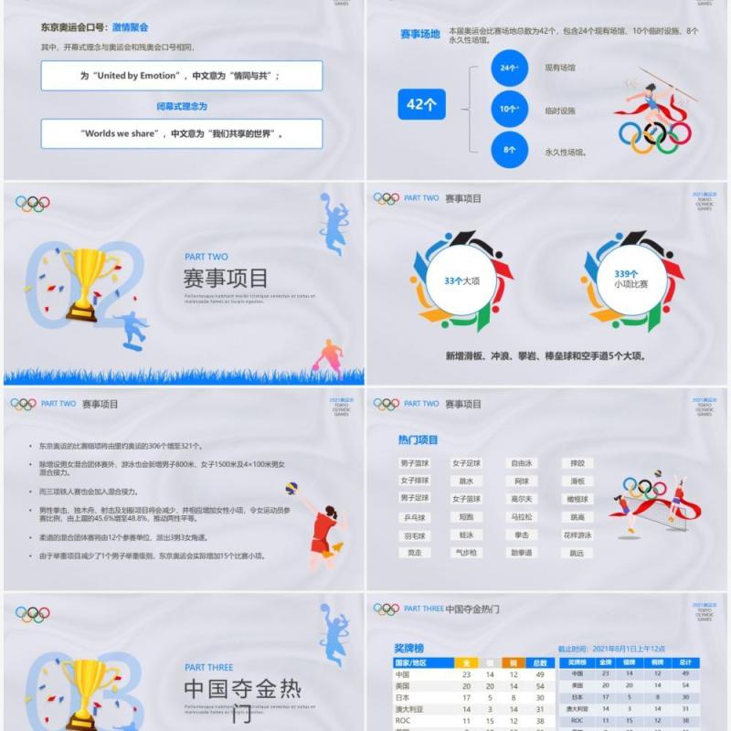 蓝色插画风东京奥运会宣传介绍PPT模板