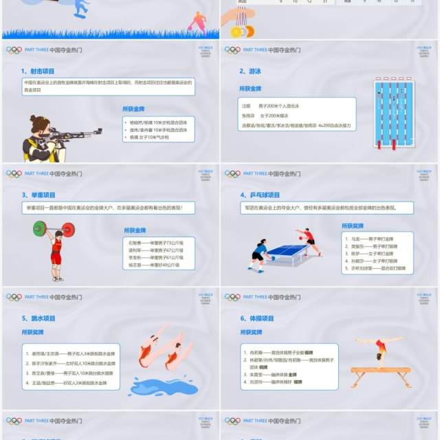 蓝色插画风东京奥运会宣传介绍PPT模板
