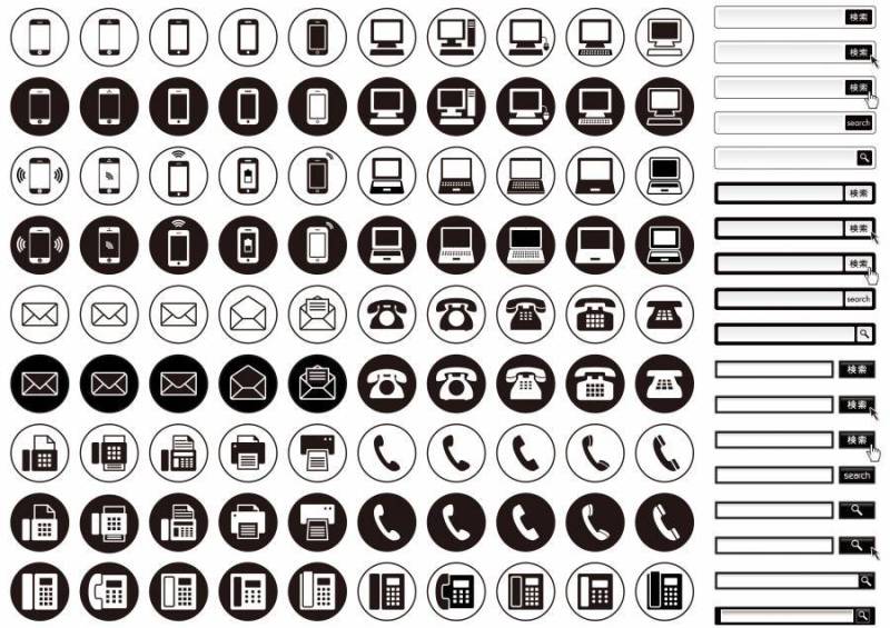电话·个人电脑·邮件·传真图标