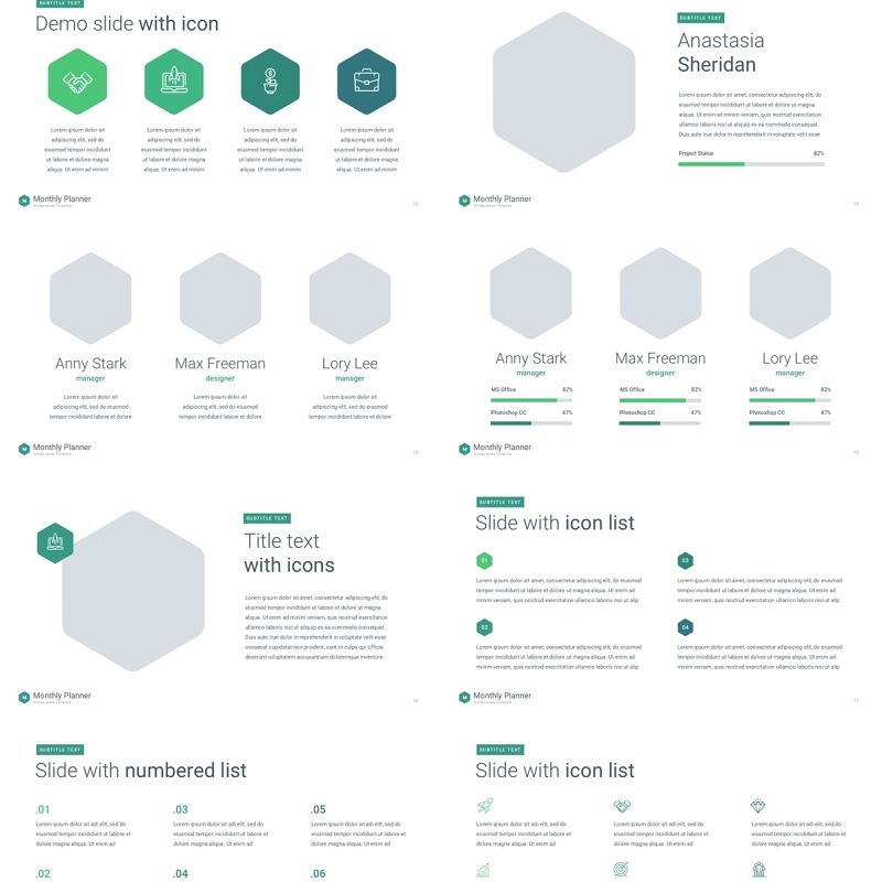 薄荷绿月度计划规划工作汇报PPT动态模板可插图Monthly Planner animation