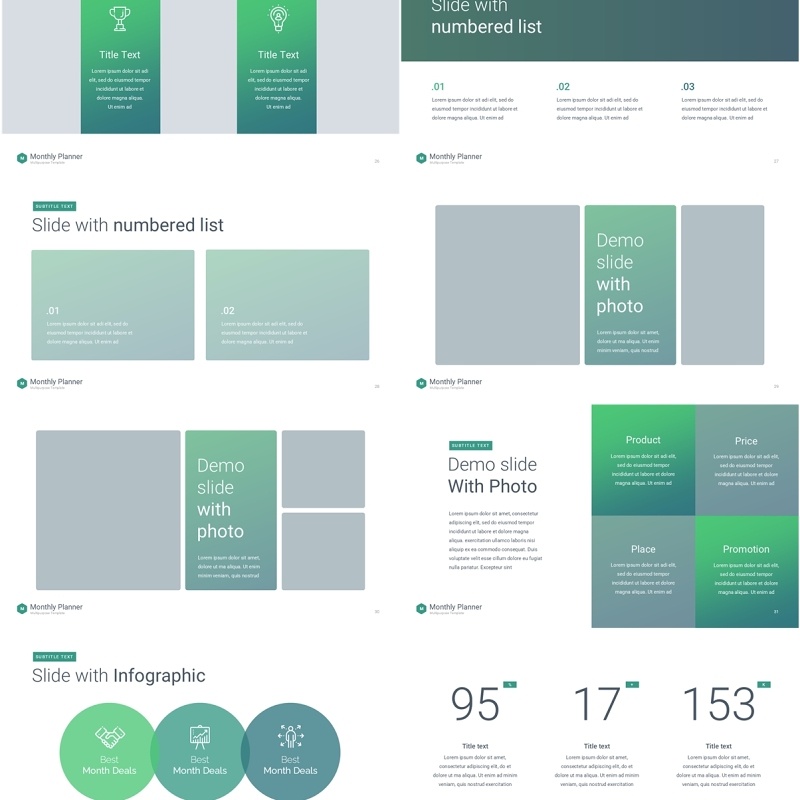 薄荷绿月度计划规划工作汇报PPT动态模板可插图Monthly Planner animation