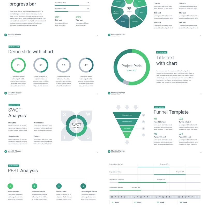 薄荷绿月度计划规划工作汇报PPT动态模板可插图Monthly Planner animation