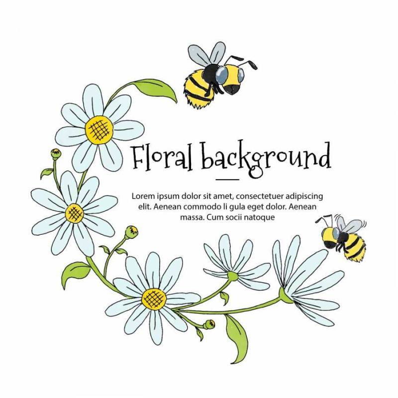 白花和蜜蜂可爱花卉框架