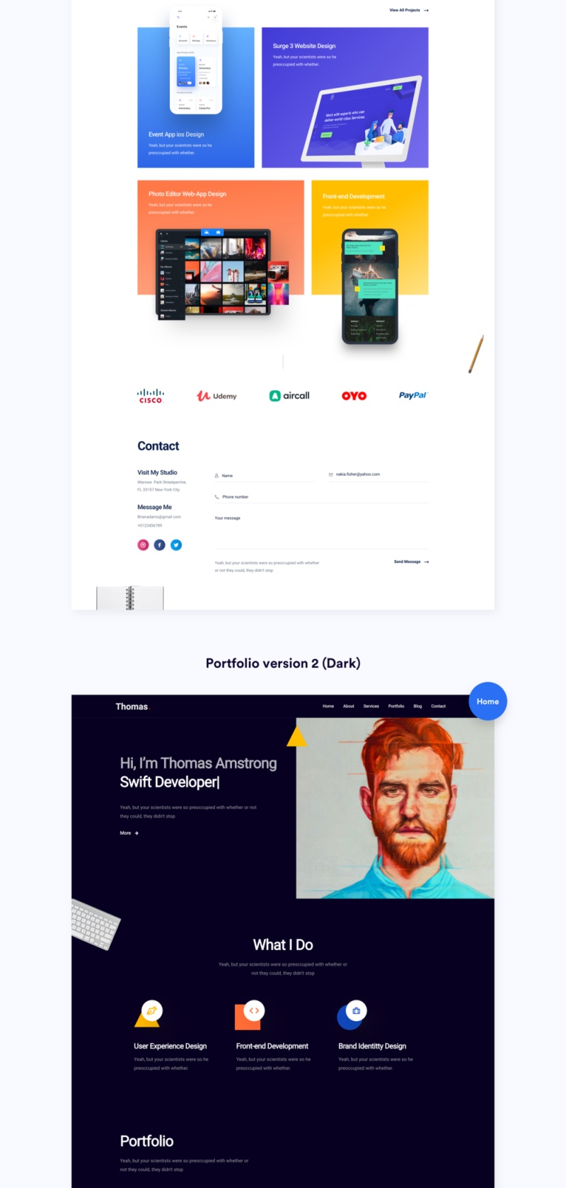 设计师充分响应手工制作的HTML模板，圆滑的投资组合HTML模板