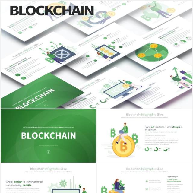 11套色系商业金融理财人物插画区块链比特币PPT素材BLOCKCHAIN - PowerPoint Infographics