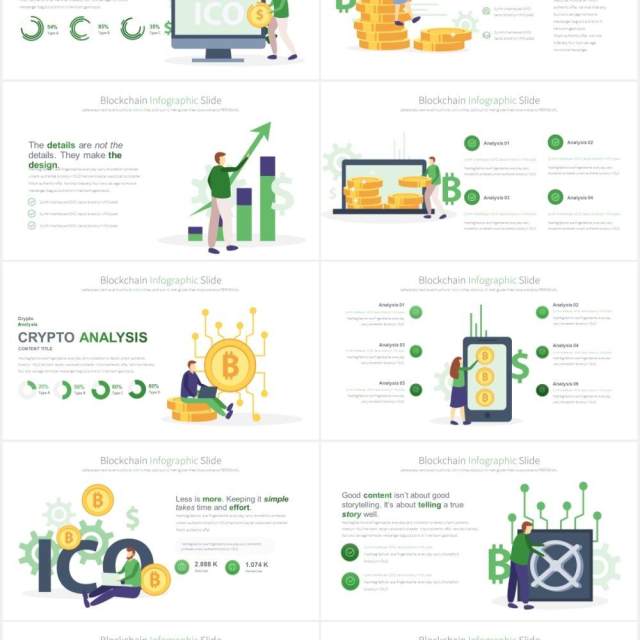 11套色系商业金融理财人物插画区块链比特币PPT素材BLOCKCHAIN - PowerPoint Infographics