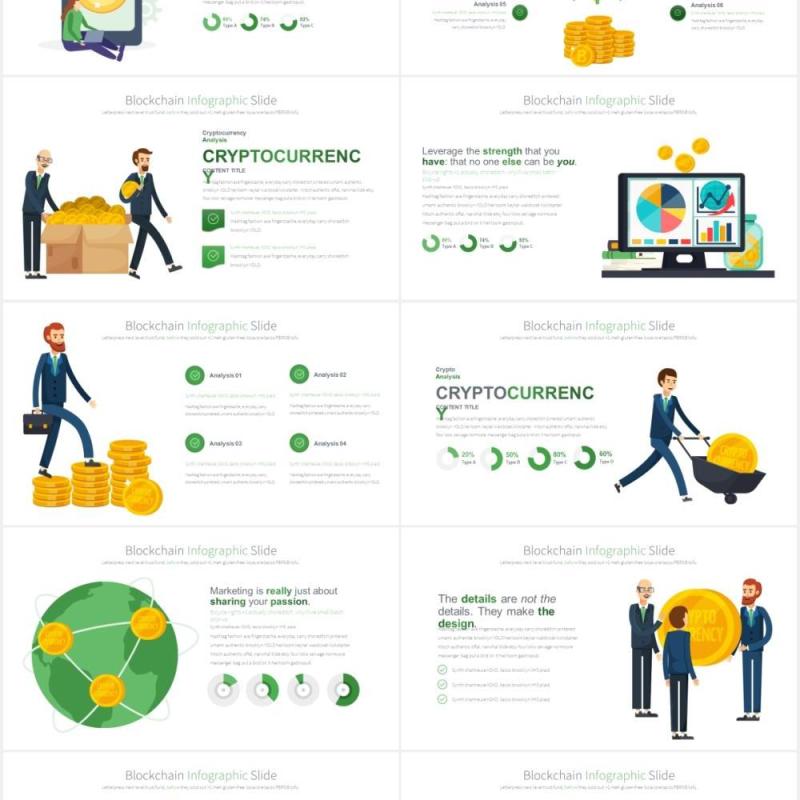 11套色系商业金融理财人物插画区块链比特币PPT素材BLOCKCHAIN - PowerPoint Infographics