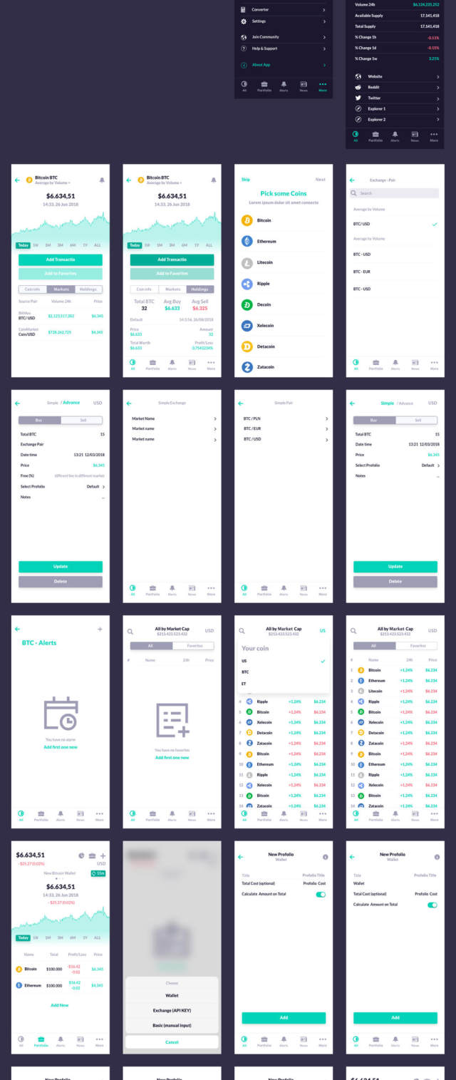 110+ Screen UI Kit Coin Cryptocurrency Market App在Sketch,Photoshop,Adobe XD,CaCoin Crypto Market中的应用 110+ Screen UI Kit Coin Cryptocurrency Market App在Sketch,Photoshop,Adobe XD,CaCoin Crypto Market中的应用
