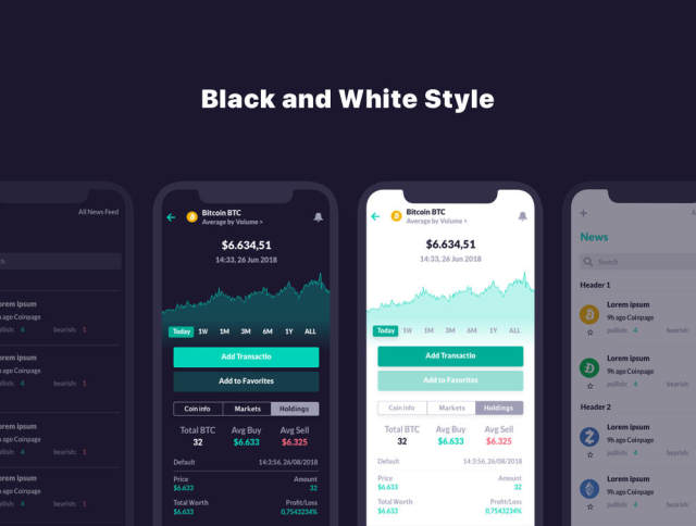 110+ Screen UI Kit Coin Cryptocurrency Market App在Sketch，Photoshop，Adobe XD，CaCoin Crypto Market中的应用