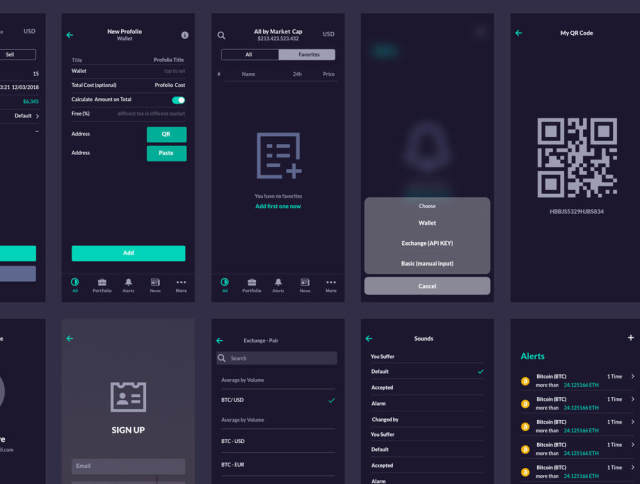 110+ Screen UI Kit Coin Cryptocurrency Market App在Sketch，Photoshop，Adobe XD，CaCoin Crypto Market中的应用