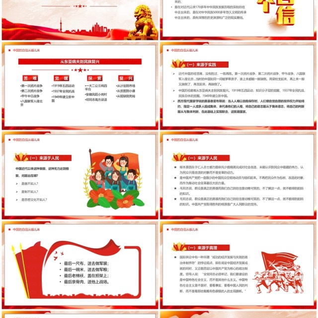 红色党政风坚定四个自信党课学习PPT模板 红色党政风坚定四个自信党课学习PPT模板