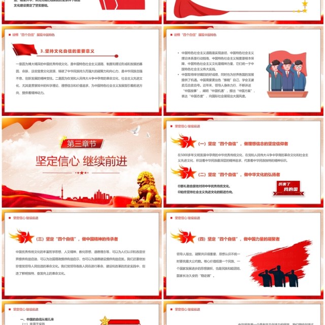 红色党政风坚定四个自信党课学习PPT模板 红色党政风坚定四个自信党课学习PPT模板