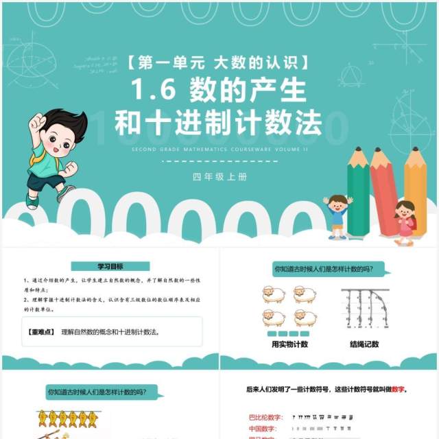 部编版四年级数学上册数的产生和十进制计数法课件PPT模板 部编版四年级数学上册数的产生和十进制计数法课件PPT模板