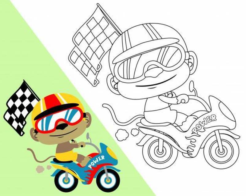 Coloring book vector with motor racer cartoon