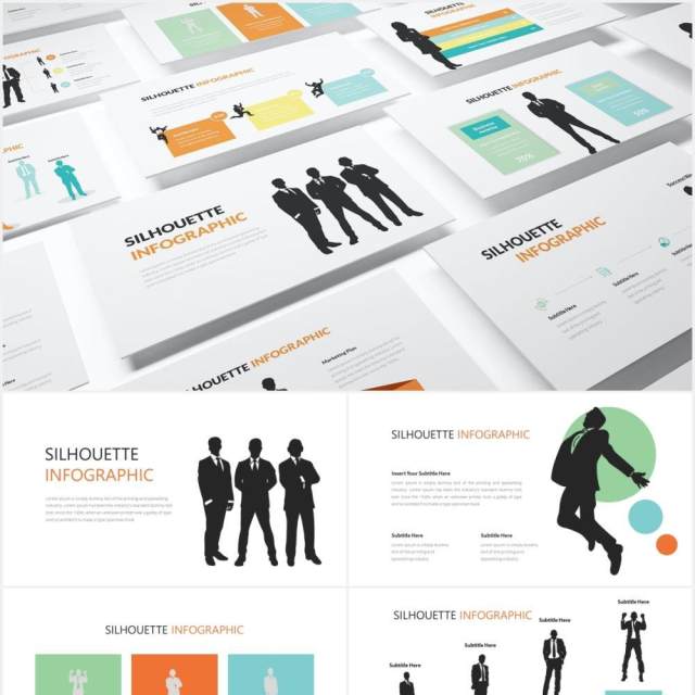 商业人物剪影人群分析PPT信息图形素材Silhouette Infographic Powerpoint Template