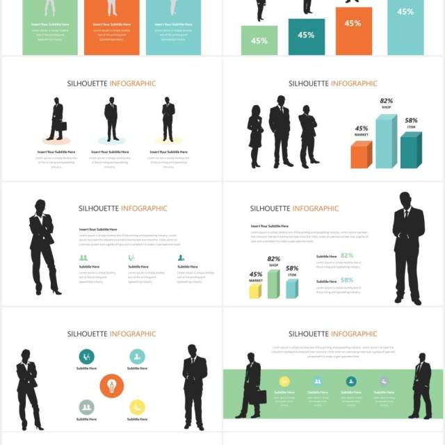 商业人物剪影人群分析PPT信息图形素材Silhouette Infographic Powerpoint Template