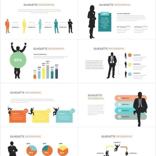 商业人物剪影人群分析PPT信息图形素材Silhouette Infographic Powerpoint Template