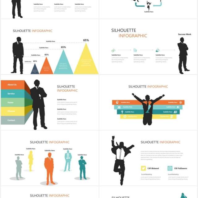 商业人物剪影人群分析PPT信息图形素材Silhouette Infographic Powerpoint Template