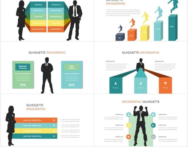 商业人物剪影人群分析PPT信息图形素材Silhouette Infographic Powerpoint Template