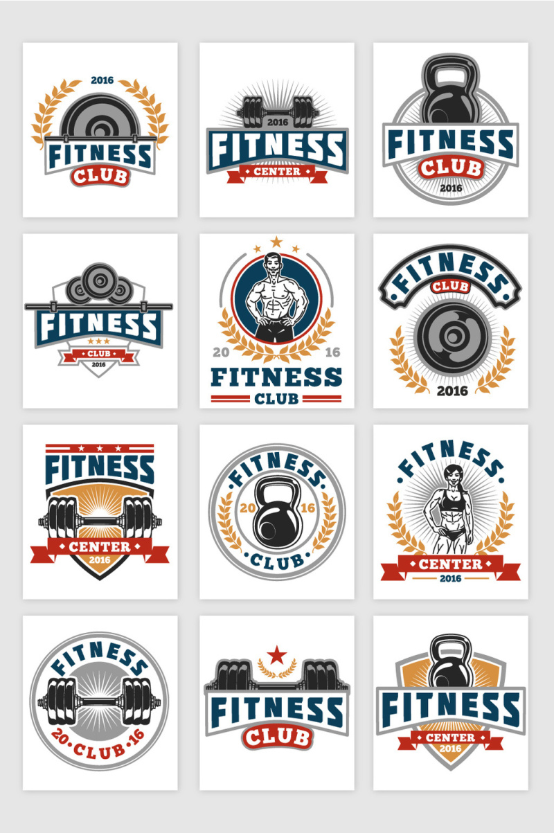 健身中心俱乐部装饰标签矢量素材