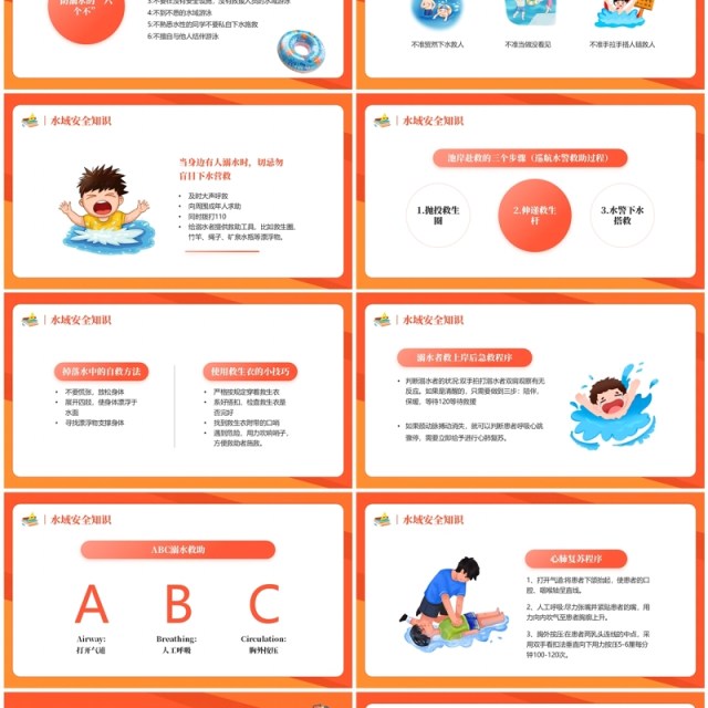 橙色卡通风开学第一课安全每一刻PPT模板
