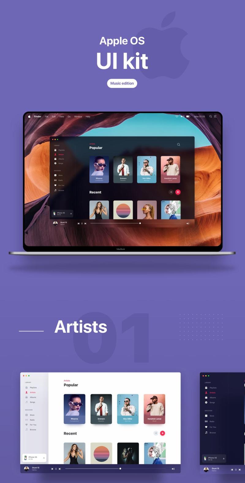 适用于Sketch，Music OS Future UI Kit的Apple OS Future UI Kit音乐版