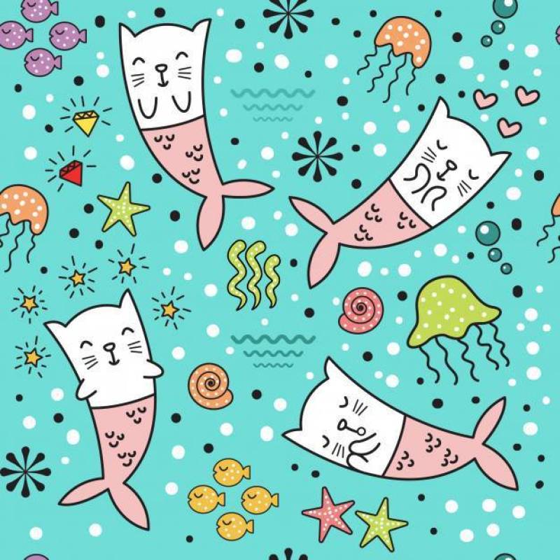 Cute cat mermaid seamless pattern