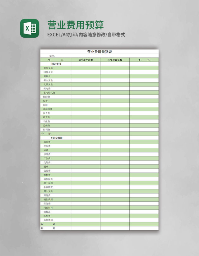 营业费用预算表excel模板 营业费用预算表excel模板