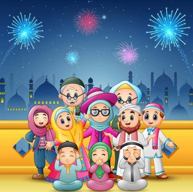 幸福的家庭为eid穆巴拉克庆祝
