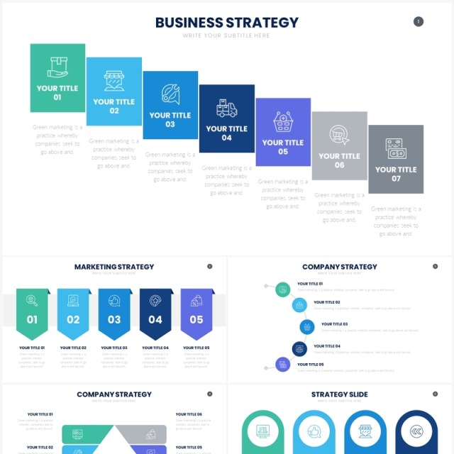 蓝色公司项目策略计划并列关系PPT素材Strategy Google Slides