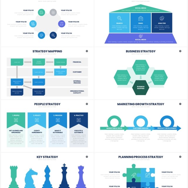 蓝色公司项目策略计划并列关系PPT素材Strategy Google Slides