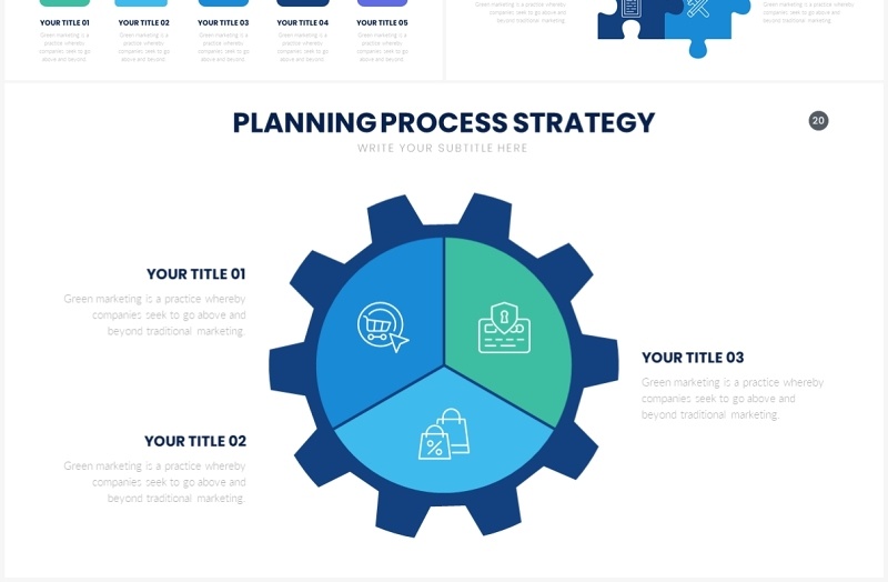 蓝色公司项目策略计划并列关系PPT素材Strategy Google Slides