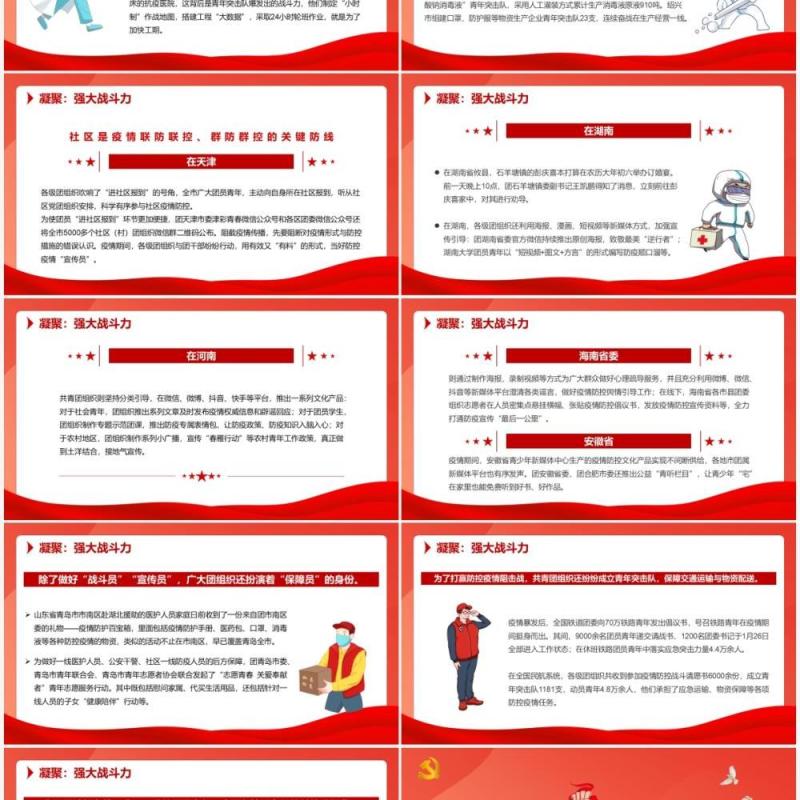 红色卡通青春心向党奋战疫情共青团组织活动PPT模板
