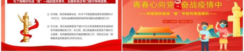 红色卡通青春心向党奋战疫情共青团组织活动PPT模板