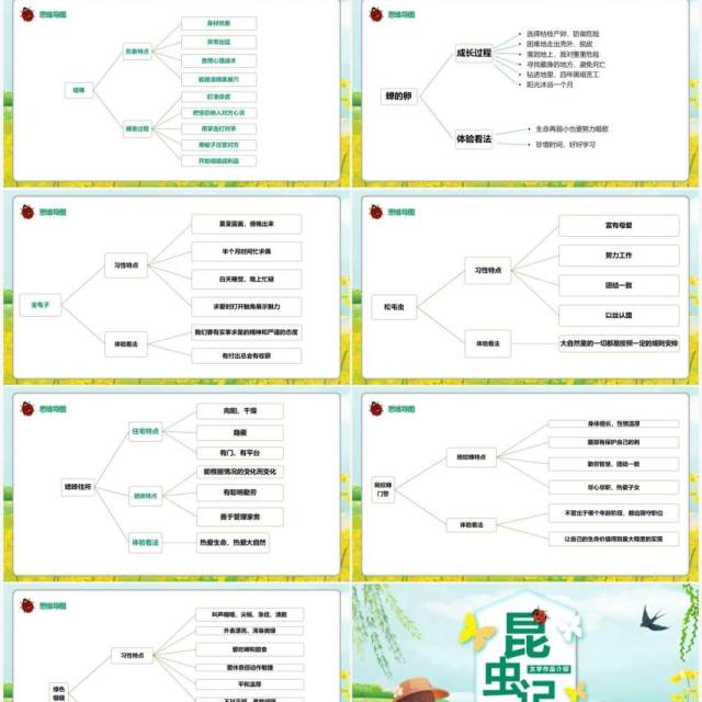 绿色卡通昆虫记文学作品介绍PPT模板