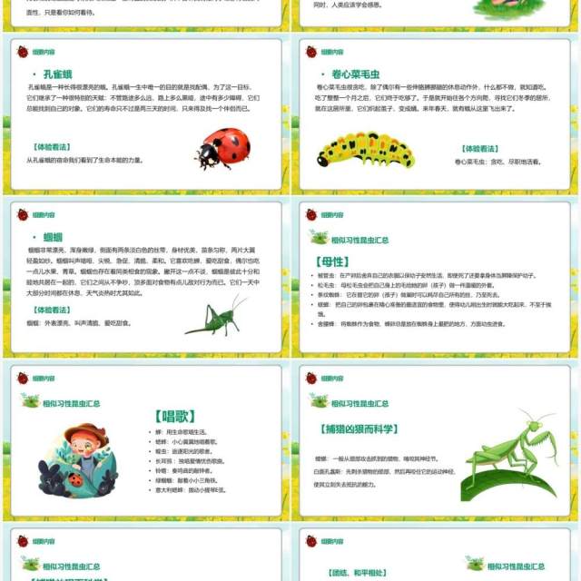 绿色卡通昆虫记文学作品介绍PPT模板