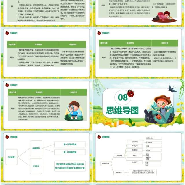 绿色卡通昆虫记文学作品介绍PPT模板