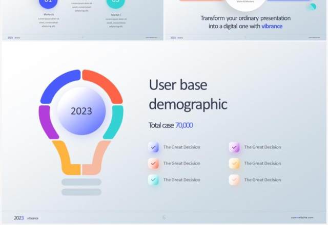 2023蓝色创意灯图PPT信息图形素材 2023蓝色创意灯图PPT信息图形素材