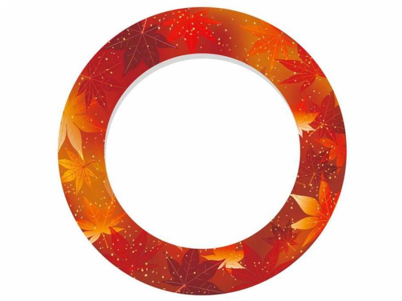 红色，圆形框架与秋季图形模式。