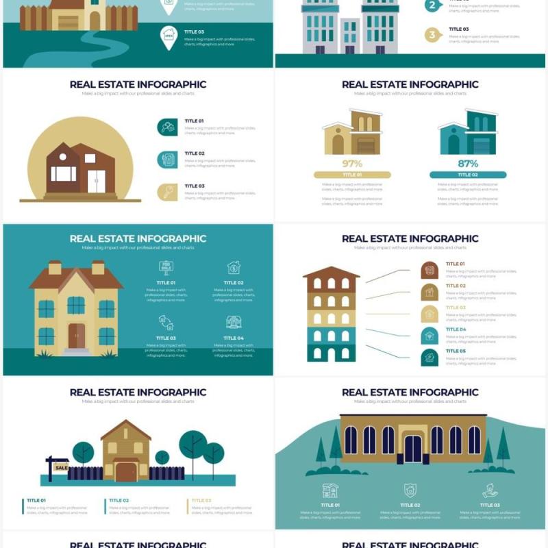 黄绿色创意房地产PPT信息图形素材Real Estate Powerpoint Infographics