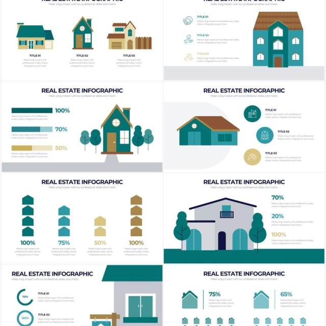 黄绿色创意房地产PPT信息图形素材Real Estate Powerpoint Infographics