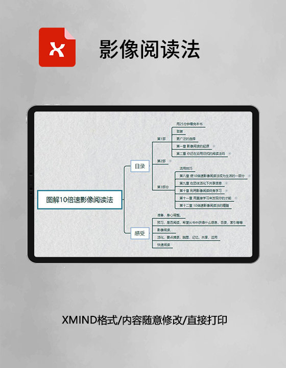  思维导图简洁影像阅读法XMind模板