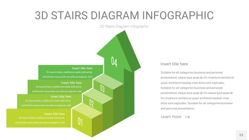 渐变绿色3D阶梯PPT图表23