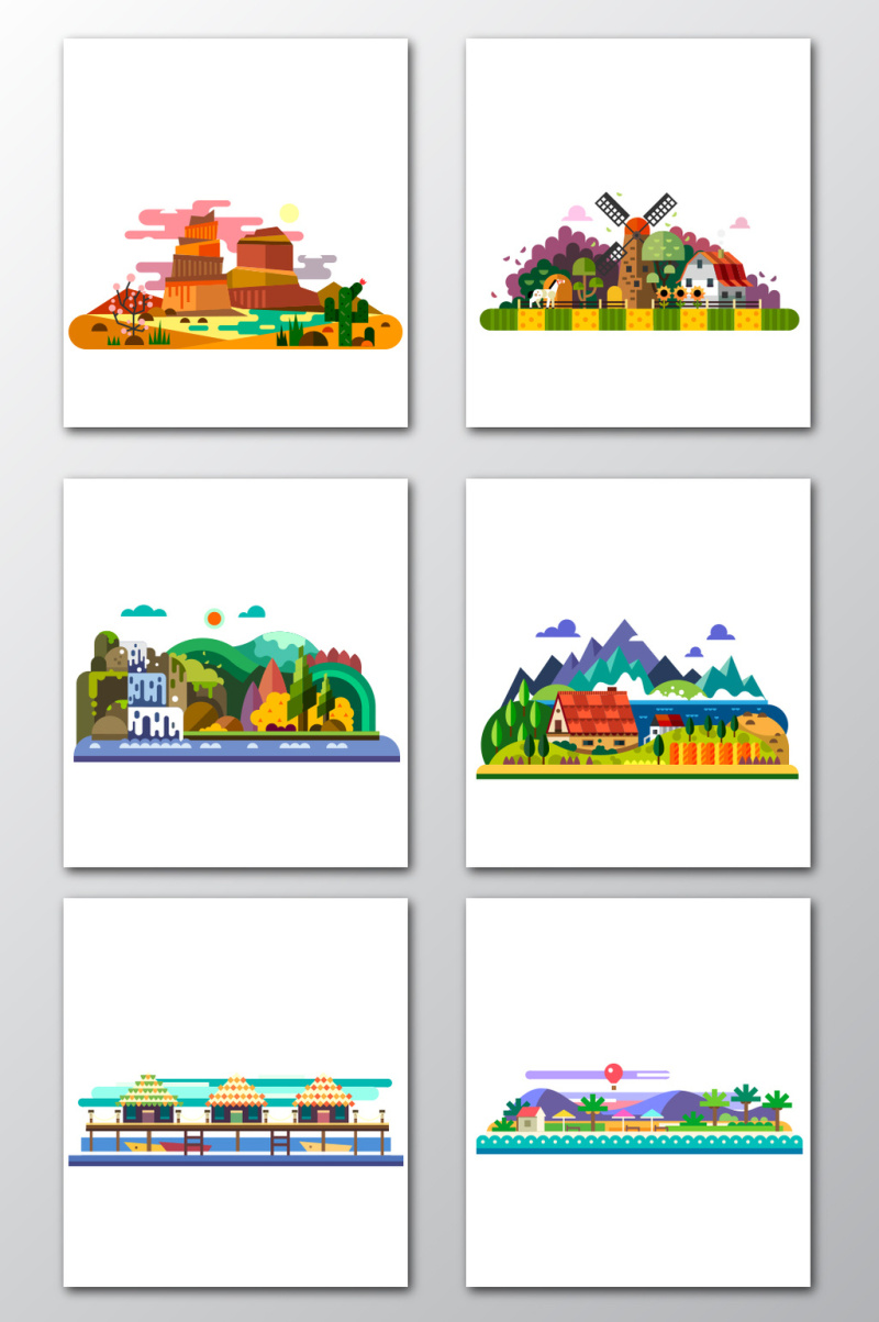 卡通城市建筑扁平化景色矢量素材